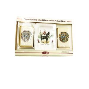 Vintage Aidees Red Admiral Ceramic Soap Dish and Permanent Picture Soap